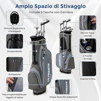 Set Completo di Mazze da Golf per Mancini da Uomo, Borsa Portatile con Supporto e Cappuccio Antipioggia, Include Driver 1 da 460CC, Fairway 3, Ibrido 4, Ferri 6, 7, 8, 9, P e Putter (Grigio)