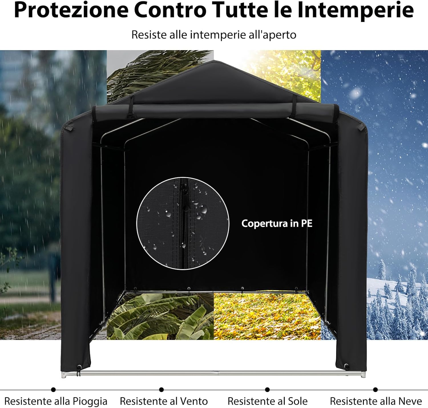 Capanno di Stoccaggio per Esterni, Garage Portatile per Biciclette, Motociclette, Attrezzi da Giardino, Carport per Bici con Porta a Rullo e Cerniera, 160 x 218 x 164 cm (Grigio Scuro)