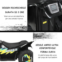 6V Quad Elettrico per Bambini con Batteria, Mini Quad con Funzione Avanti/Indietro, Velocità Massima 4,6 km/h (Nero)