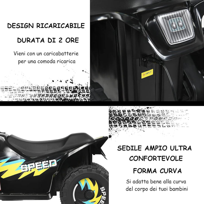 6V Quad Elettrico per Bambini con Batteria, Mini Quad con Funzione Avanti/Indietro, Velocità Massima 4,6 km/h (Nero)