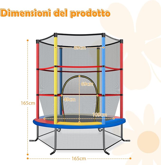 Trampolino Elastico Bambino in Acciaio, Tappeto Elastico Bambini da Esterno e da Interno, con Rete e Cusicnetti Antiscivolo