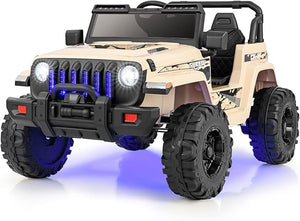 12V Auto per Bambini con Telecomando, Macchina Elettrica con 2 Posti Musica Porta USB e Luce, Velocità Regolabile 2,6-6km/h, per 3-8 Anni (Cachi)