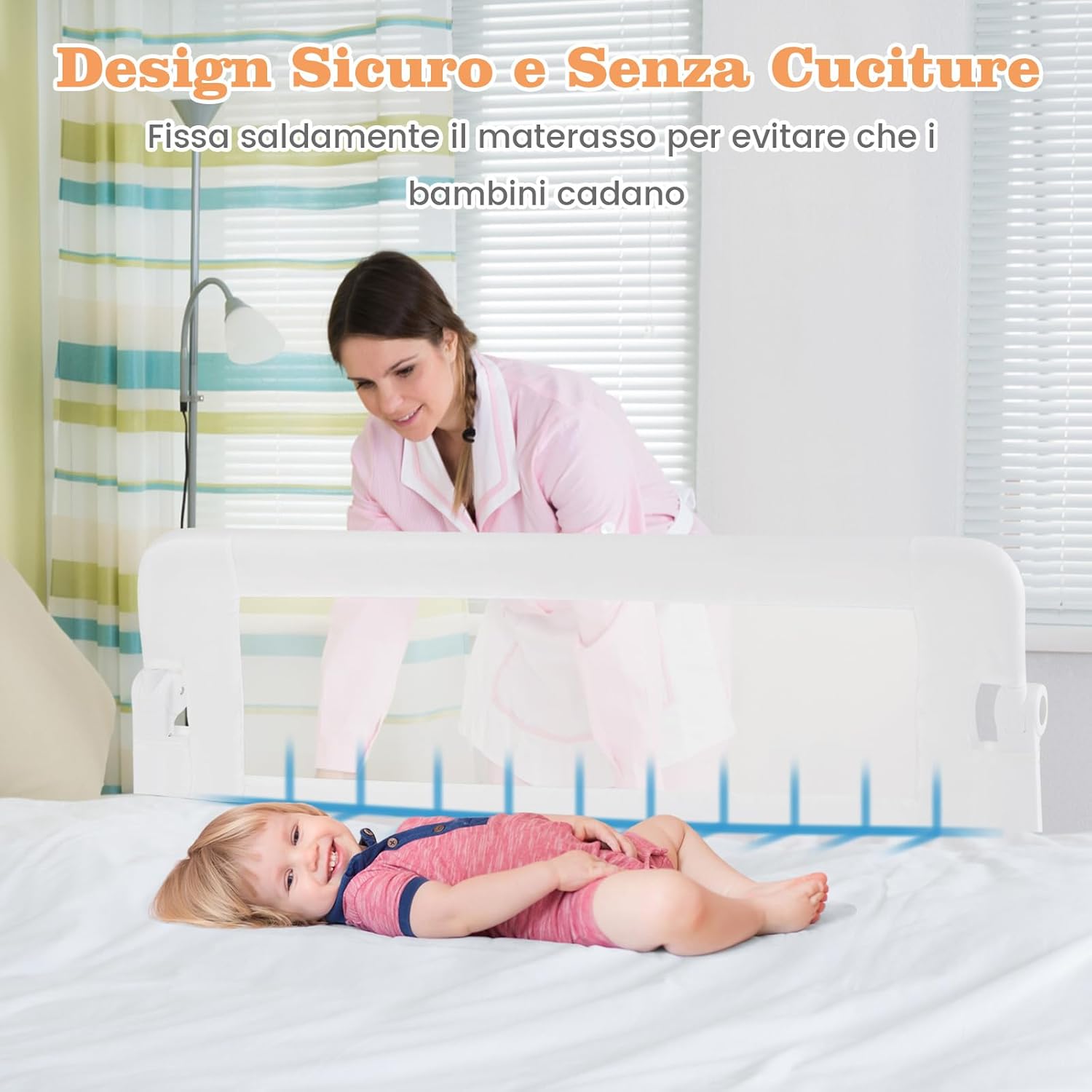 Sponda Letto per Bambini 105/120/150 cm, Barriera di Sicurezza per Neonati, Barriera Letto Pieghevole e Portatile, con Cinghia di Sicurezza (Bianco, 120 x 40 x 42 cm)
