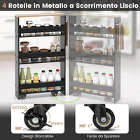 Carrello Portaoggetti da Cucina, Scaffale con Maniglia Laterale e Ruote, Carrello Salvaspazio con 3 Scaffali Stretti, 47,5x13x80,5 cm (Naturale+Nero)