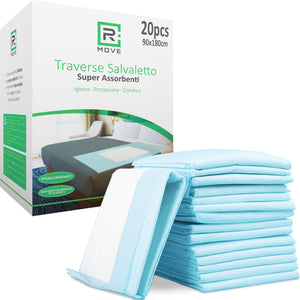 Traverse Assorbenti Rimboccabili Monouso per Letto, 90x180 cm, Traversine Letto Usa e Getta, Traversine Letto Anziani, traversa salvaletto (90x180cm (Confezione da 20))