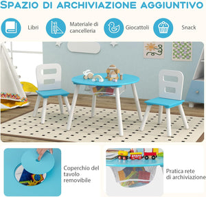 Set Tavolino Bambini con 2 Sedie, Set Tavolo e 2 Sedie Montessori con Borsa a Rete e Schienale Ergonomico, Mobile per Cameretta per Bambini di 3-7 anni