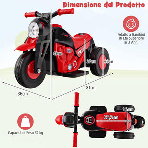 Moto Elettrica per Bambini con Creatore di Bolle, Auto a Bolle per Bambini da 6V, Pulsante Musicale, Faretto a LED, Capacità di 30 kg, per Bambini 3+ anni (Rosso)