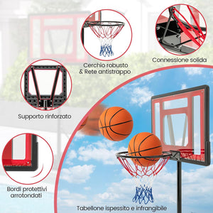Canestro da Basket per Piscina, Regolabile in Altezza da 115-135 CM per Bambini e Adolescenti, Supporto da Basket Portatile con Ruote per Piscina e Interno