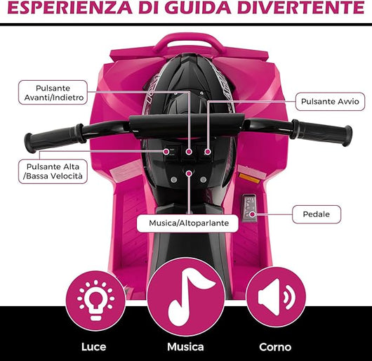 12V Quad Elettrico per Bambini, Macchina Elettrica con Velocità Alta/Bassa, Sedile Comodo Fari Corno e Musica, Auto Elettrica Cavalcabile 2,2/4,3 km/h (Rosa)