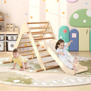 3 in 1 Arrampicata Giocattolo a Triangolo per Bambini, Set di Arrampicata con Rampa di Scivolo a 2 Lati e Inclinazione Regolabile, Arrampicatore per Bambini 1 Anno+ (Stile 2 Naturale)