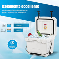 Contenitore per Ghiaccio da 15 L, Contenitore Termico con Maniglia 2 Porta Bicchieri, Contenitore Termico del Ghiaccio Portatile per Campeggio(Bianco）