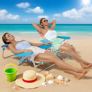 Set di 2 Sedie da Spiaggia, Sedia da Picnic Pieghevole con Braccioli, Schienale Regolabile a 4 Posizioni, Poltrona da in Alluminio Portatile per Pesca, Campeggio (64 cm x 64 cm x 83 cm)