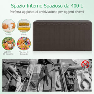 Baule da Giardino 400L, Panca Contenitore in Plastica con Coperchio e Maniglia, per Interni e Esterni, 127,5 x 64 x 64cm (Modello 2)
