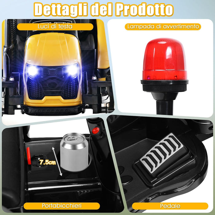 Trattore Elettrico per Bambini con Rimorchio, 2 in 1 Go Kart e Trattore per Bambini 3-8 Anni, con Telecomando e Cintura di Sicurezza a 2 Punti (Giallo)