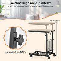 Tavolino da Salotto Moderno, Tavolino Basso Regolabile in Altezza con Ruote e Cestino Portaoggetti, Tavolino Porta PC a Forma di C da Divano e Letto per Soggiorno e Camera da Letto (Naturale)