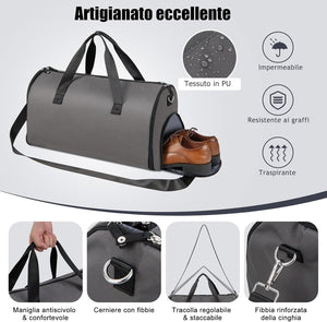 Borsone da Viaggio e Porta Abiti 2 in 1, Borsa da Viaggio con Scomparto per Scarpe e Tracolla Regolabile, Impermeabile, 50L (Grigio Scuro)
