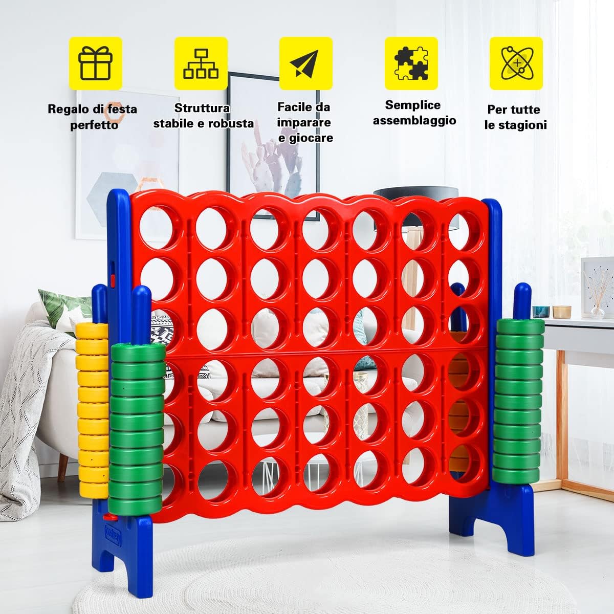 Forza 4 Gigante Mega 4 in Linea Quattro Insieme, Gioco da Tavolo Gioco di Fila per Bambini, 120 x 42 x 104 cm (Blu)