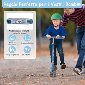 Monopattino per Bambini Pieghevole e Portatile, Monopattino a 2 Ruote con Manubrio Regolabile, Ruote Luminose a LED, Freno Posteriore e Tracolla, Ideale per Bambini e Bambine 3+