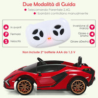 Macchina Elettrica Lamborghini per Bambini da 12V, Veicolo Elettrico con Luci LED MP3 Telecomando, Fino a 5km/h, +3 Anni (Rosso)