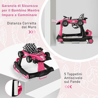 Girello per Bambini 4 in 1, Girello Pieghevole con Altezza e Velocità Regolabili, Carillon con Luci, Volante e Sedile, Primi Passi per Bambini 6-18 Mesi, Portata 15 kg (Rosa Scruro)