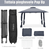 Gazebo da Giardino 3,95 x 3,95 M, Gazebo da Esterno con Tetto a 2 Livelli e 3 Altezze Regolabili, con Borsa,Tessuto Oxford, Ideale per Feste, Barbecue, Giardino, Spiaggia (Grigio)