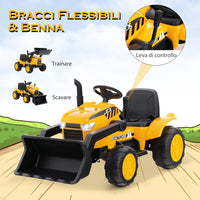 12 V Escavatore per Bambini, con Telecomando, Benna di Scavo Regolabile Musica e Fari a LED, Ruspa Elettrica per Bambini di 3-8 Anni, Giallo