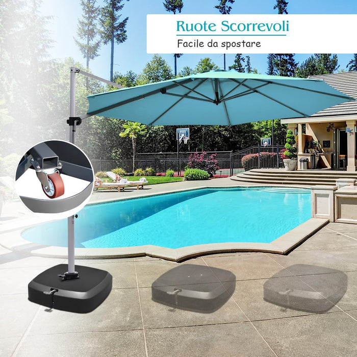 Base con Pedale per Ombrellone con Ruote, Base Riempita ad Acqua/Sabbia per Ombrellone, Supporto per Ombrellone Giardino, con Ripiemento ad Acqua 100 kg, Sabbia Bagnata 150 kg