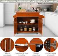Carrello da Cucina con Ruote di Gomma, Scaffale per Microonde Carrello Servizio, Credenza Cucina Legno Moderno Elegante, 116 x 37 x 85 cm (Marrone)