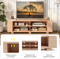 Mobile Porta TV per TV Fino a 65 Pollici, Mobile TV a 3 Livelli con 4 Scomparti Aperti, 4 Vani Laterali, Fori per Cavi, Stile Moderno, 150 x 39 x 45 cm (Naturale)