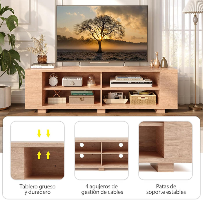 Mobile Porta TV per TV Fino a 65 Pollici, Mobile TV a 3 Livelli con 4 Scomparti Aperti, 4 Vani Laterali, Fori per Cavi, Stile Moderno, 150 x 39 x 45 cm (Naturale)