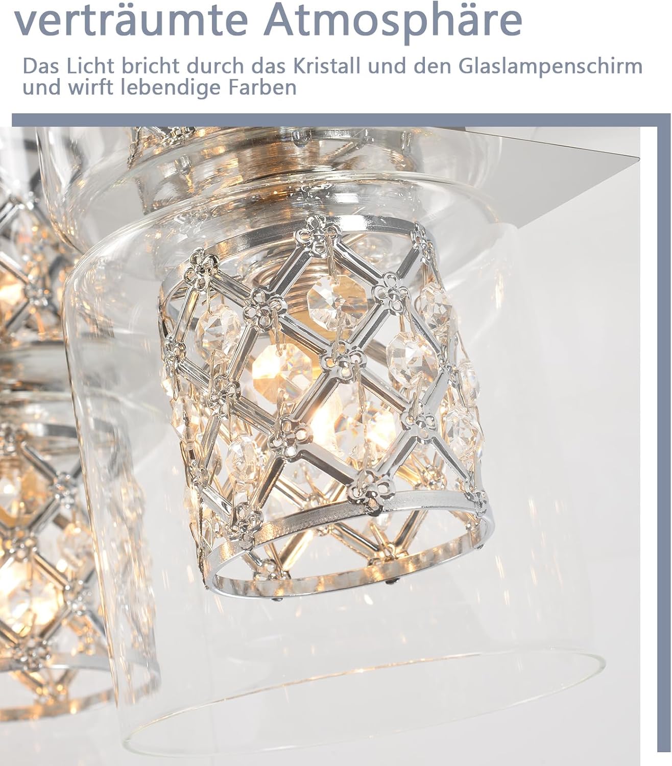 ZMH Lampada da soffitto plafoniera cristallo trasparente 4 luci per soggiorno cucina