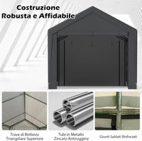 Tenda Garage per Auto Impermeabile, Cappanone Posto Auto con 4 Porte e 4 Finestre a Rete Arrotolabile, Tendone Multiuso a Pareti Laterali Rimovibile per Feste ed Eventi, 595 x 300 x 280 cm