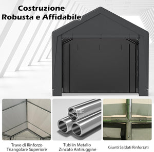 Tenda Garage per Auto Impermeabile, Cappanone Posto Auto con 4 Porte e 4 Finestre a Rete Arrotolabile, Tendone Multiuso a Pareti Laterali Rimovibile per Feste ed Eventi, 595 x 300 x 280 cm
