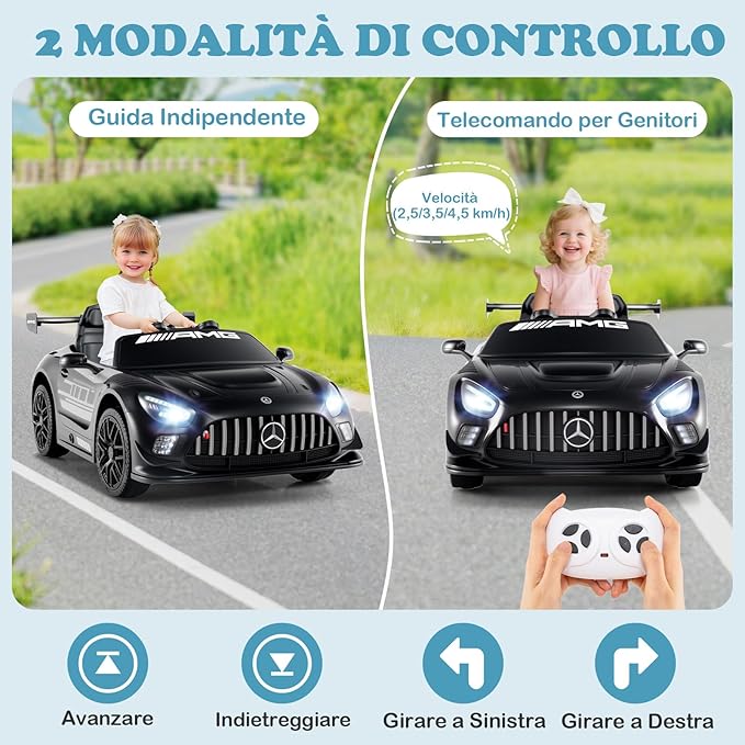 Macchina Elettrica per Bambini, Mercedes Auto Cavalcabile con Telecomando 3 Velocità Luci LED Musica e Connessione Senza Fili, Partenza Morbida, 4,5 Km/h, 3+ Anni (Nero)