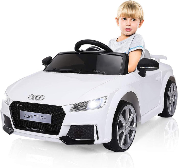 Audi 12V Auto Elettrica per Bambini, Macchina Elettrica con Velocità 2,5-5 km/ora, con Telecomando USB MP3 Luci LED (Bianco)