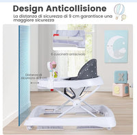 Girello per Bambini, Girello Pieghevole con Ruote, Altezza Regolabile su 3 Livelli, Cuscino del Sedile Rimovibile, per Bambini 6-36 Mesi (Grigio)