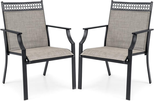 Set di 2 Sedie da Giardino in Textilene, Sedie da Esterno con Schienale Alto, Braccioli, Robusto Telaio in Metallo, Fino a 150 kg, per Patio Terrazza Balcone (Caffè + Nero)