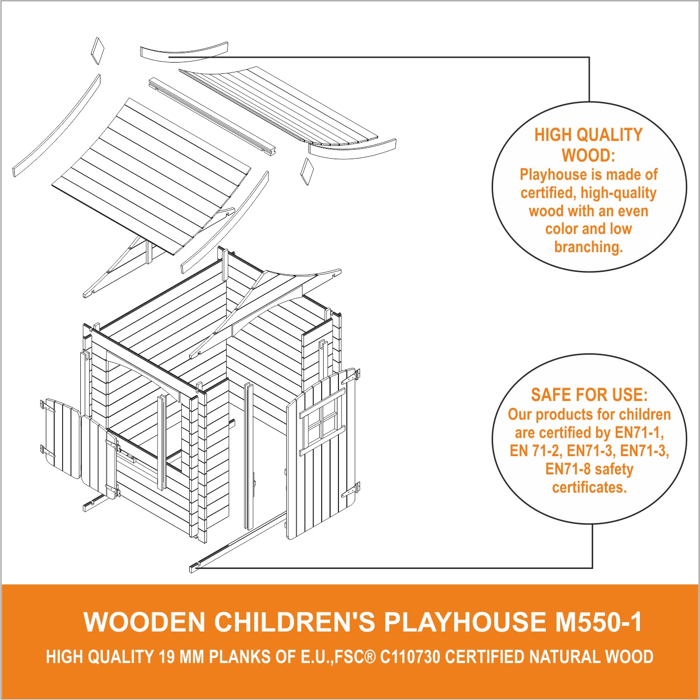 Casetta legno per bambini -  L112xL146xA152cm/ 1,1m2 - Timbela M550-1