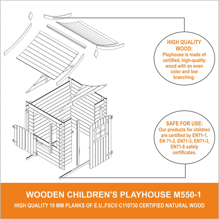 Casetta legno per bambini -  L112xL146xA152cm/ 1,1m2 - Timbela M550-1