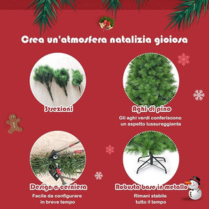 Albero di Natale Artificiale 180/210 CM, Albero di Natale con 586/808 Rami Folti e Base di Metallo, Ideale per Casa, Ufficio e Negozio, Verde (180 CM)