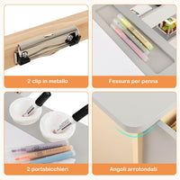 Set 3 in 1 Tavolo e Sedie per Bambini 3+ Anni, Tavolo in Legno Sicuro con Lavagna Cancellabile, Magnetica, Cavalletto Regolabile, Libreria e Accessori Artistici, per Disegno (Grigio)