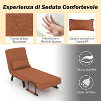 4 in 1 Poltrona Letto Singolo, Poltroncina Pieghevole con Schienale Regolabile in 6 Posizioni, Sedile Imbottito Robusto, Divano Letto per Casa Ufficio, 79x65x79 cm (Caffè)