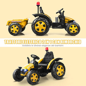 Trattore Elettrico per Bambini con Rimorchio, 2 in 1 Go Kart e Trattore per Bambini 3-8 Anni, con Telecomando e Cintura di Sicurezza a 2 Punti (Giallo)