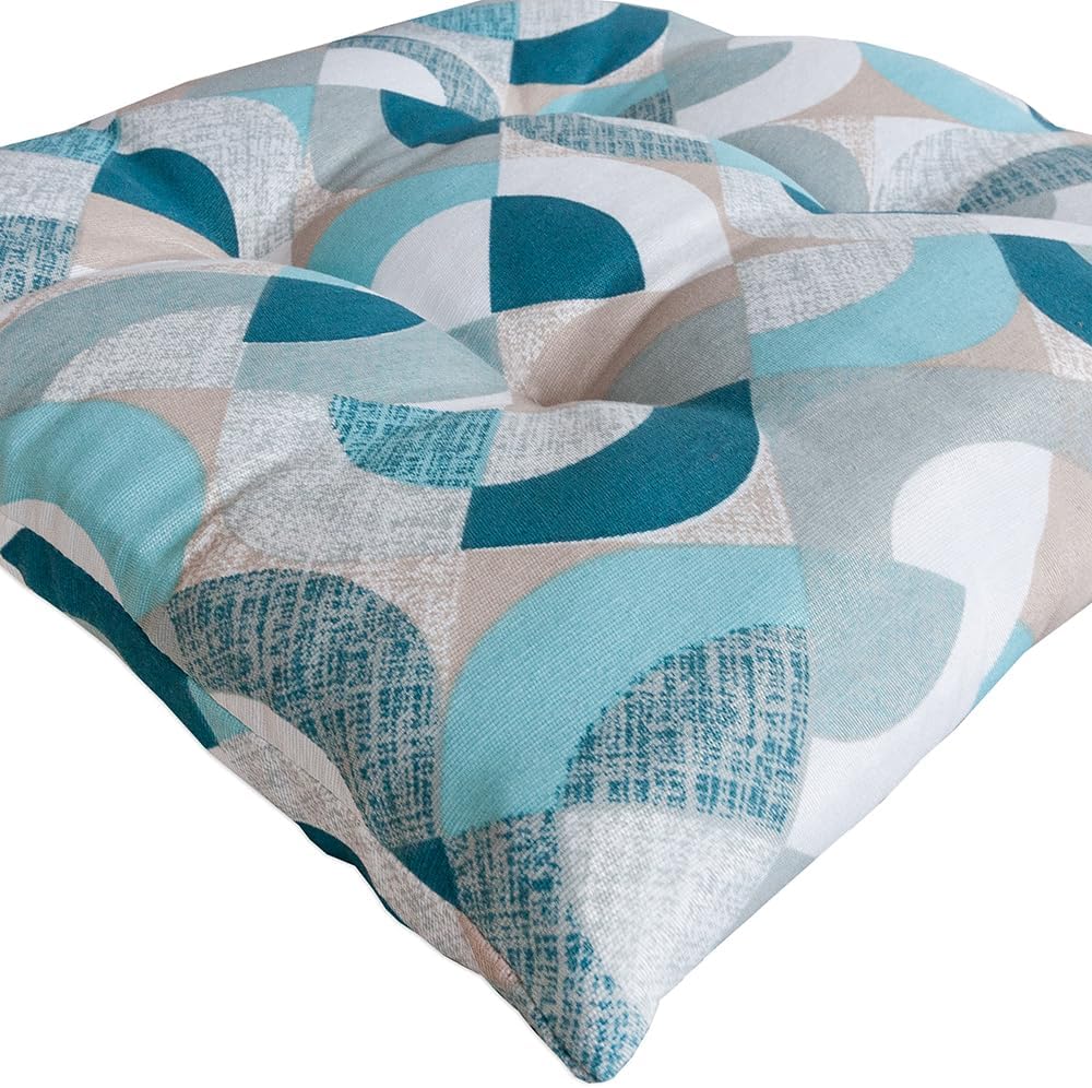 Set 4 Cuscini Sedia Moderni Morbidi Universali A Cerchi Azzurri Blu Coprisedie Cotone Lavabili