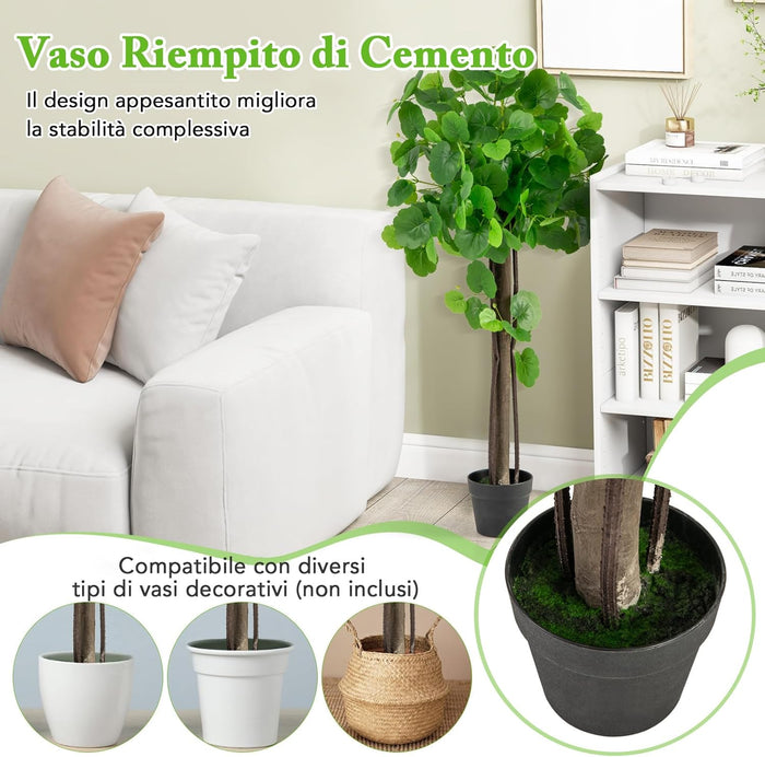 Albero di Begonia Artificiale da 110 CM, Pianta Finta in Vaso con Tronco in Legno Reale, Rami Regolabili, Erba Finta, Pianta da Pavimento per Casa, Ufficio e Matrimonio