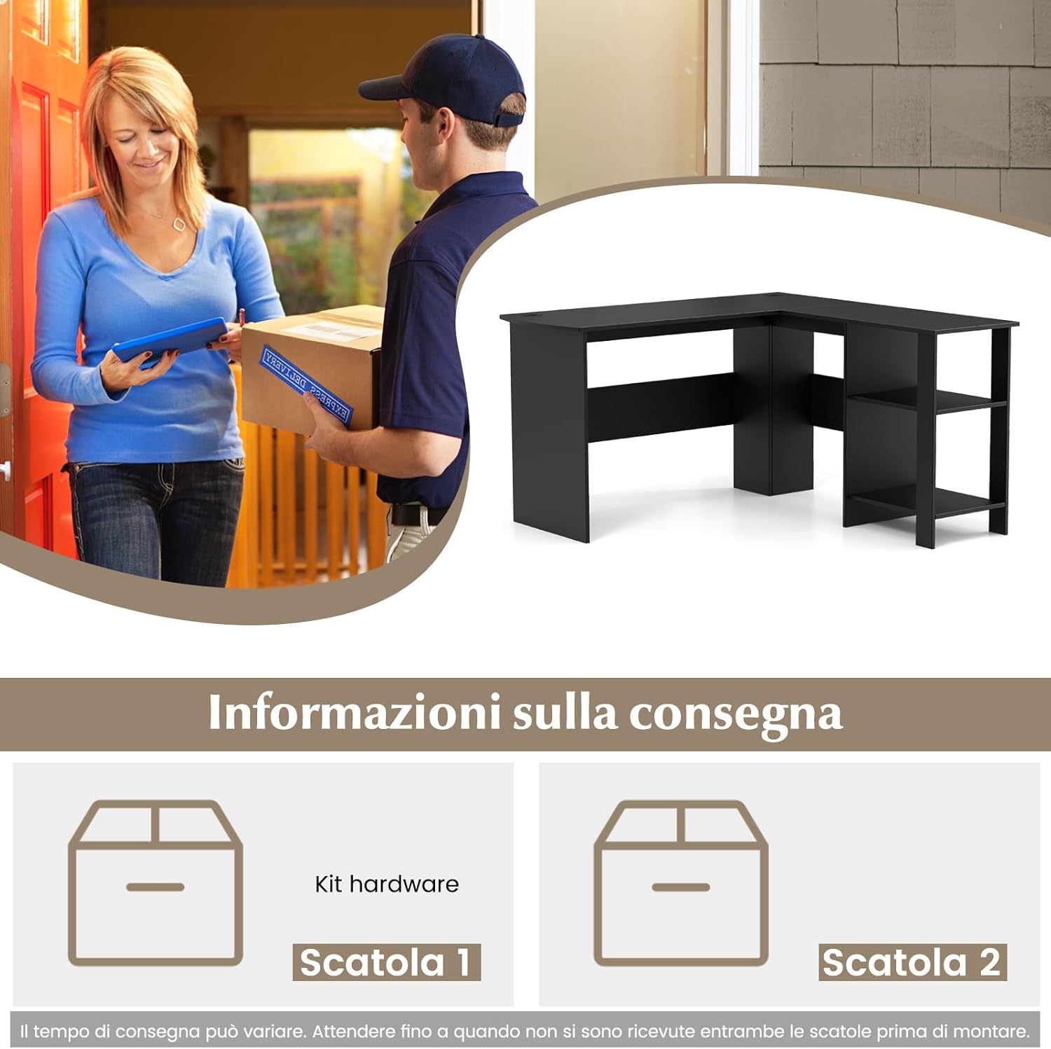 Scrivania Angolare per Computer con Ripiani, Scrivania Porta PC in Legno, Scrivania Salvaspazio e Moderna per Ufficio e Studio, 130 x 130 x 72,5 cm, Nero (Nero)