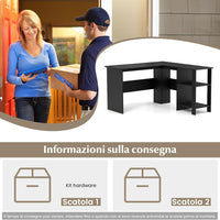Scrivania Angolare per Computer con Ripiani, Scrivania Porta PC in Legno, Scrivania Salvaspazio e Moderna per Ufficio e Studio, 130 x 130 x 72,5 cm, Nero (Nero)