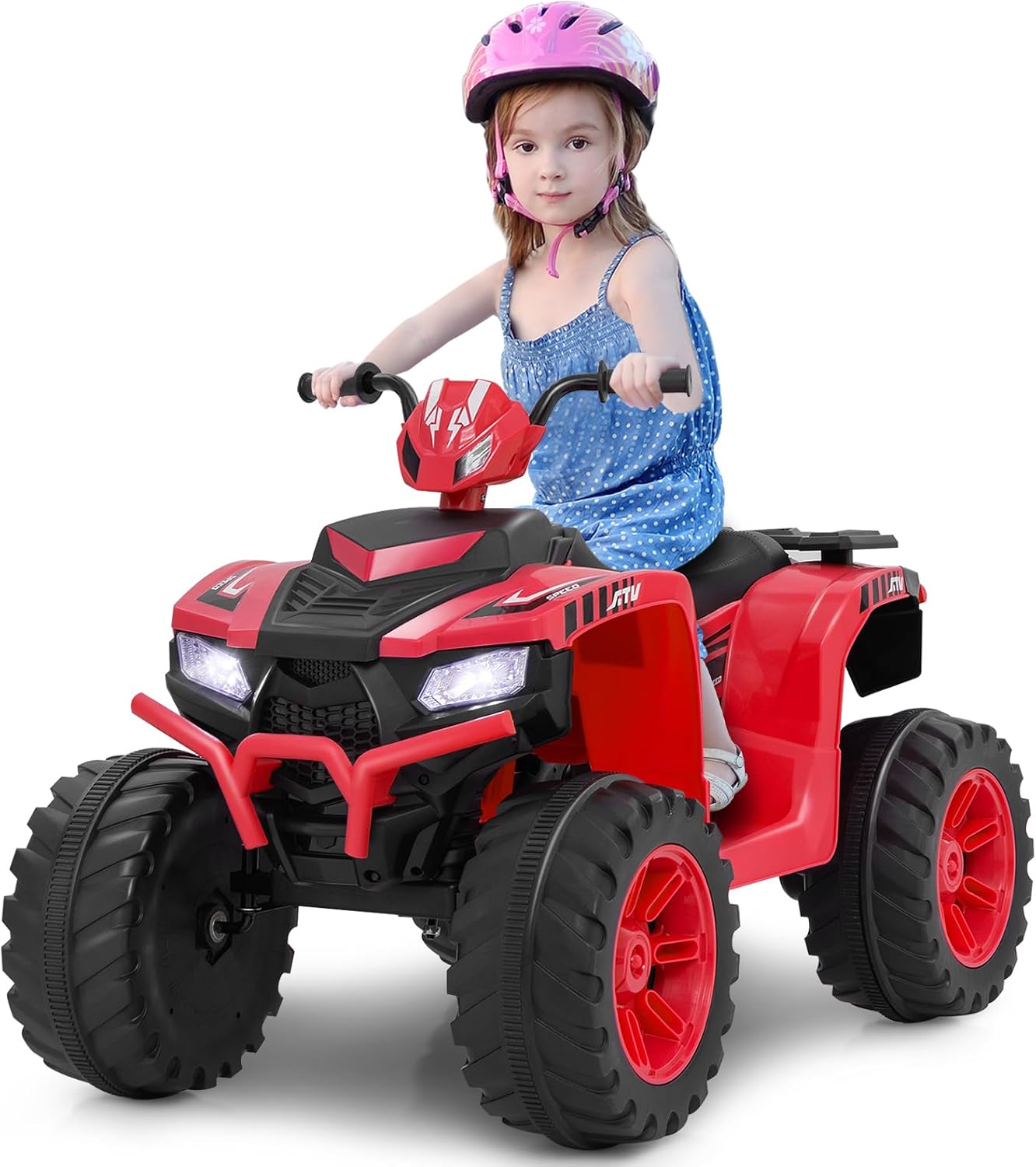 24V Quad Elettrico per Bambini, Macchina Elettrica Cavalcabile con Musica Radio Luci a LED, Avvio Lento, Velocità Fino a 5km/h, per Bambini 3-8 Anni (Rosso)