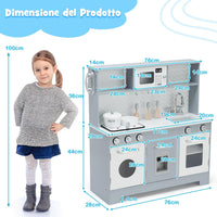 Cucina giocattolo per bambini, Cucina per Bambini in Legno con Lavandino, Telefono, Forno a microonde e Distributore d'Acqua, con Luci e Suoni Realistici, 3 Anni+