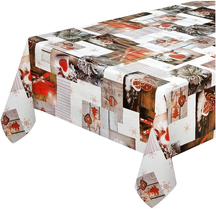 Tovaglia Natalizia Copritavolo Antimacchia Plastificata Retro Felpato Shabby Chic Cuori 140x400 cm